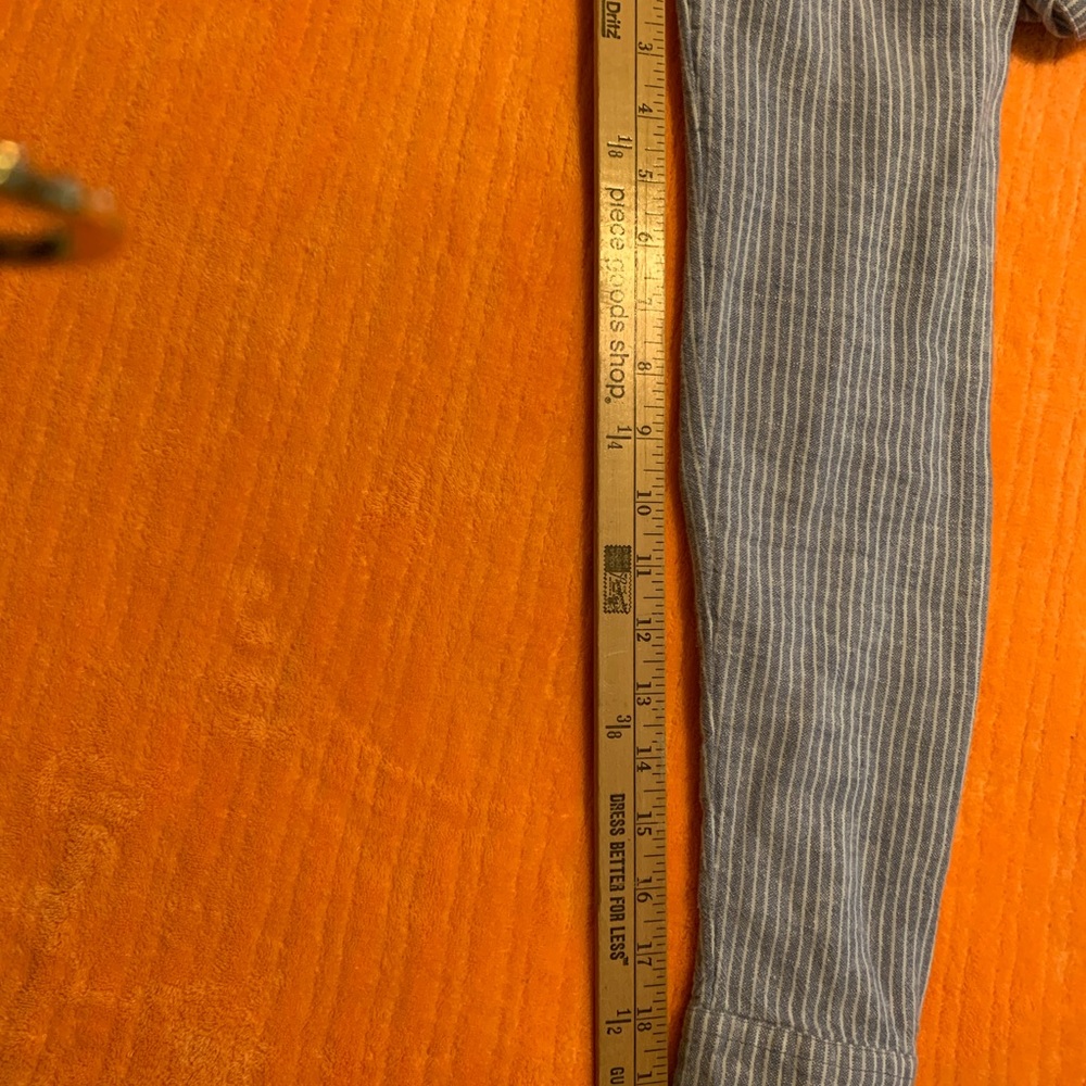 Light Blue Striped Linen Shirt Dress Long Sleeve Size Small/Tall - Picture 10 of 13